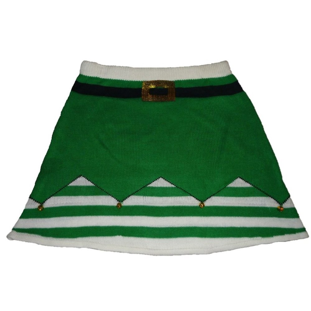 Juniors 'Tis The Season Christmas Knit Skater Skirt - Santa Claus Elf  Bells NWT